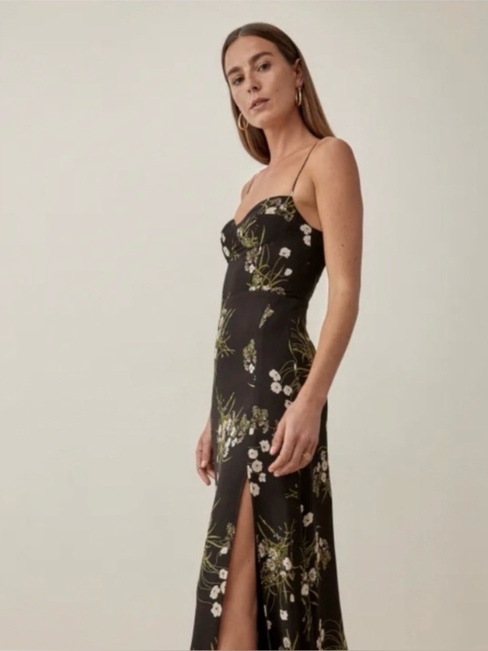Reformation Black Floral Midi Dress Size 8